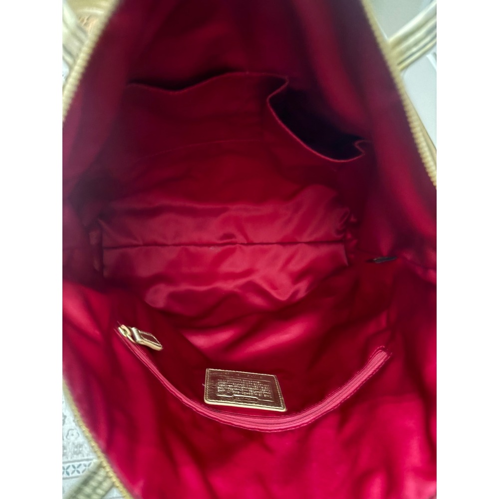 Coach Signature Hearts Tote Gold Leather Trim Red Interior Shoulder Bag - Picture 6 of 9